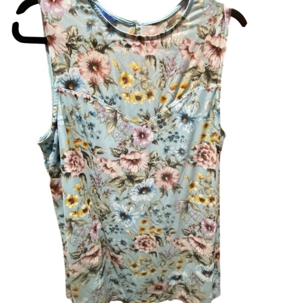 Apt. 9 Blouse Womens XL Light Blue Floral Sleeveless Scoop Neck Keyhole
